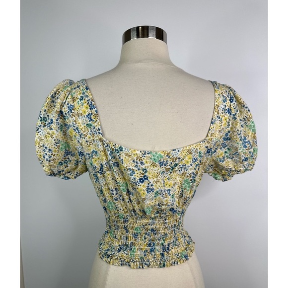 Sky & Sparrow Floral Print Sweetheart Neckline Ribbed Cap Sleeves Crop Top - Picture 2 of 11